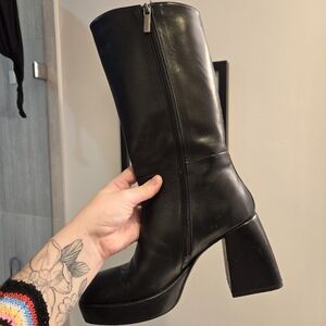 Black Chunky Heel Boots